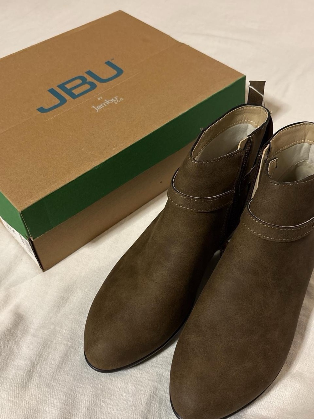 JBU Olive Brown Suede-Look Women's Ankle Booties